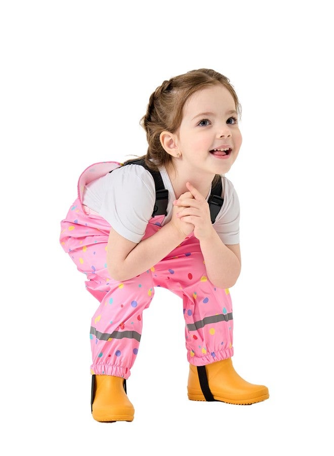 YIQAUMA Kids Rain Bibs Boys Girls Suspender Rainpants Toddlers Waterproof Overalls Rainwear, Pink, 3-4 Years - Image 4