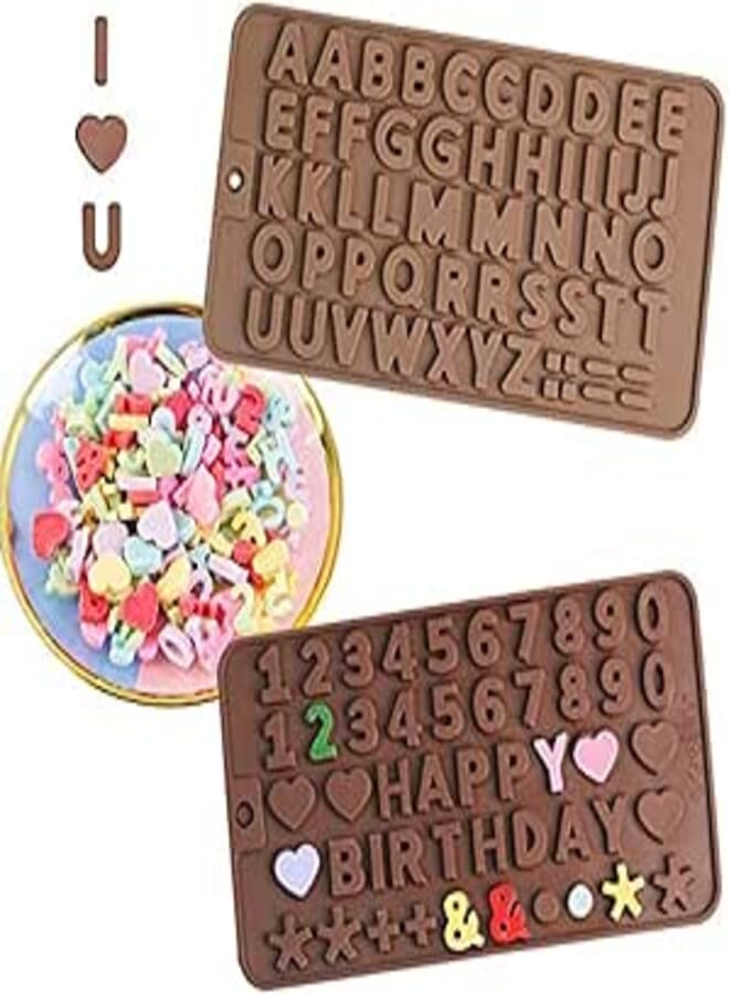 ITME 2Pcs Silicone Chocolate Mold Non Stick Reusable Letters and Numbers Chocolate Mold for Chocolate Candy Cake Biscuit Decoration