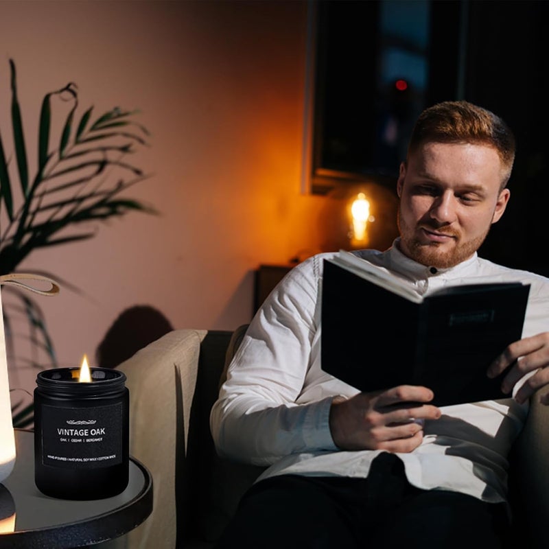 JXDLSQ Scented Candle Set Men Candle Set Scented Candles for Home Gifts for Men 4 Pack Manly Candles Gifts for Mens Scents of Smoke VanillaLeatherOakLavender Wood - Image 5