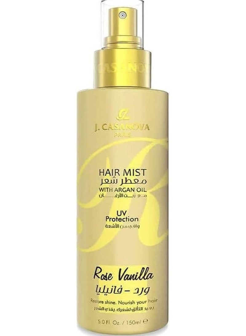 Hair mist with rose and vanilla scent by Casanova Paris, 150 ml, compressed air spray
