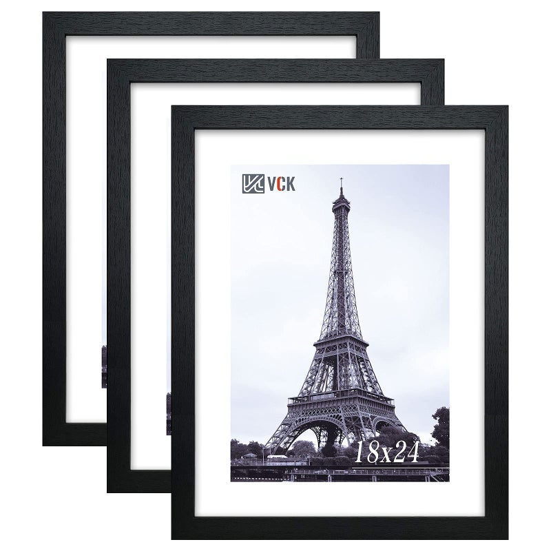 VCK 18x24 Poster Frame Solid Wood Black 3 Pack Picture Frames 18 x 24 Inches with Wall Mounting Hanging - Image 1