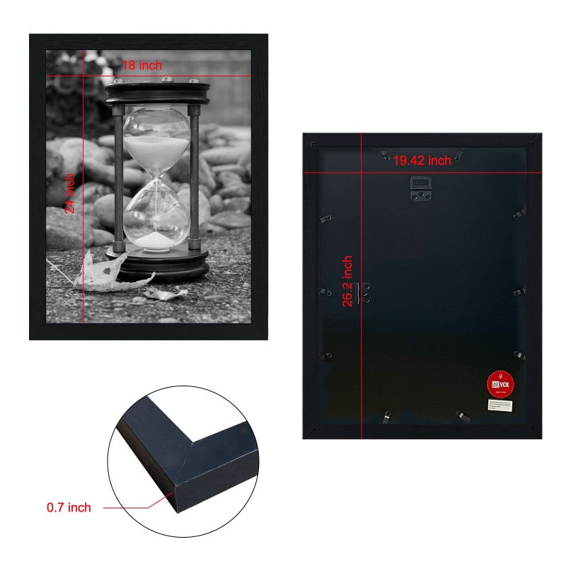 VCK 18x24 Poster Frame Solid Wood Black 3 Pack Picture Frames 18 x 24 Inches with Wall Mounting Hanging - Image 2