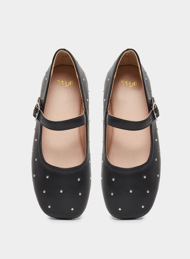 Styli Embellished Ballerinas with Buckle Detail - Image 5