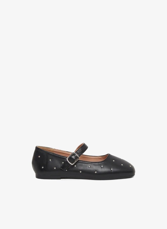 Styli Embellished Ballerinas with Buckle Detail - Image 1