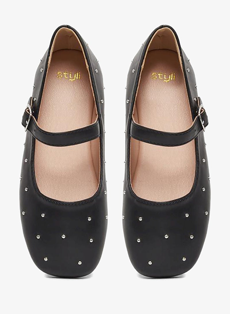 Styli Embellished Ballerinas with Buckle Detail - Image 5