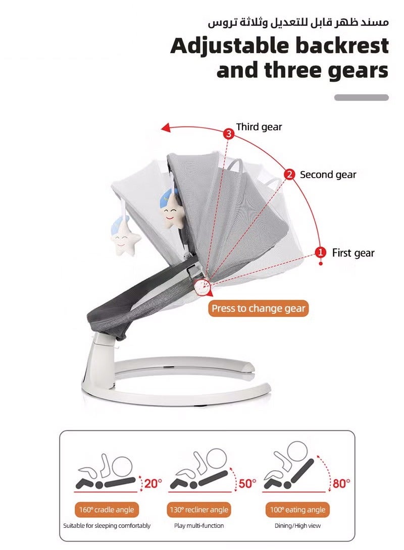 Bentifar 3-in-1 Electric Baby Swing, Rocking Chair, Adjustable Bouncer with Reclining Backrest, Bluetooth Music, Remote Control, Plush Toys - Image 5