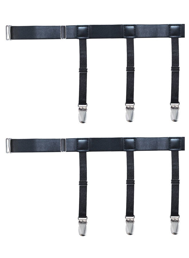 HAWAWA 2 PCS Shirt Stays for Tucking, Adjustable Shirt Garters Elastic Shirt Suspenders with 3 Nonslip Clips Shirt Holder Straps for Men and Women Black Style A - Image 1