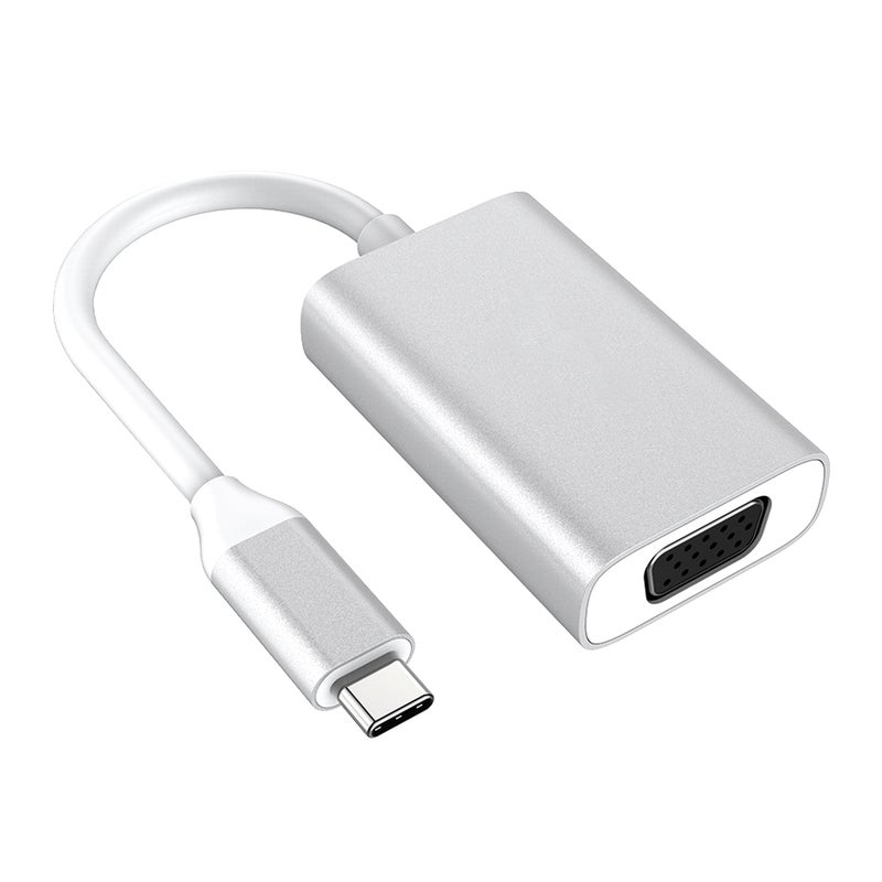 Aluminum Alloy USB-C to VGA Adapter USB Type-C Converter for MacBook/ MacBook Pro/ 2017 iMac/ Samsung Galaxy Note 8/ S8/ S8 Plus and More Silver - Image 1