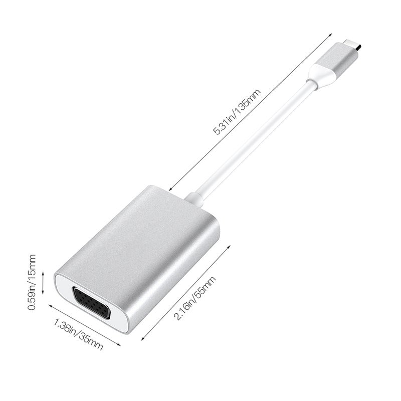 Aluminum Alloy USB-C to VGA Adapter USB Type-C Converter for MacBook/ MacBook Pro/ 2017 iMac/ Samsung Galaxy Note 8/ S8/ S8 Plus and More Silver - Image 2