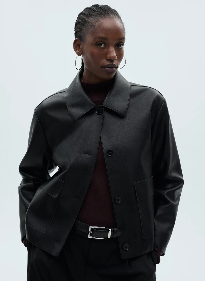 MANGO Leather-Effect Jacket With Pockets