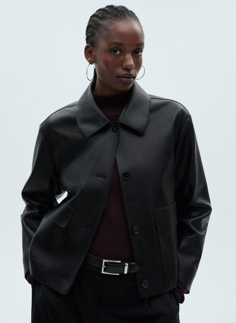 MANGO Leather-Effect Jacket With Pockets  - Image 1