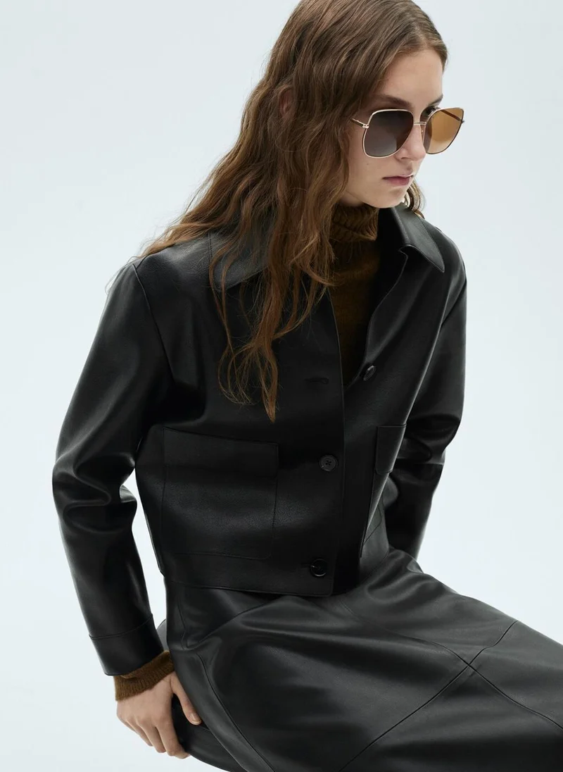 MANGO Leather-Effect Jacket With Pockets