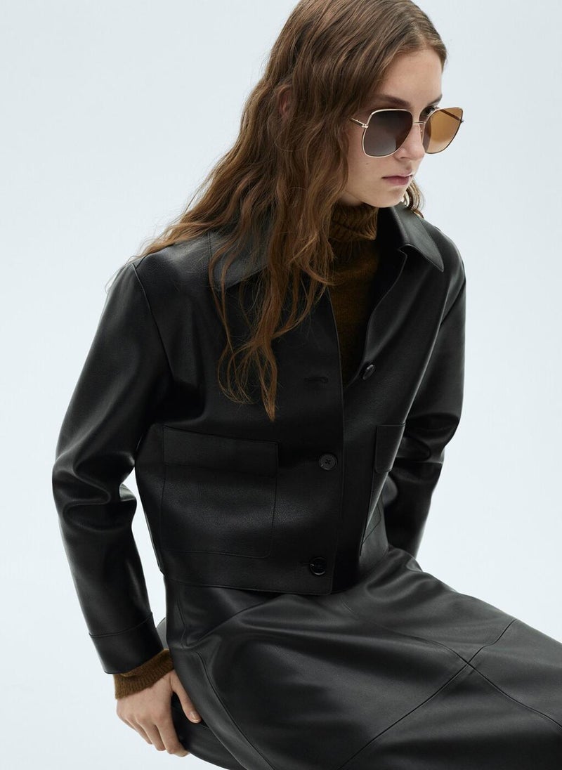 MANGO Leather-Effect Jacket With Pockets  - Image 3