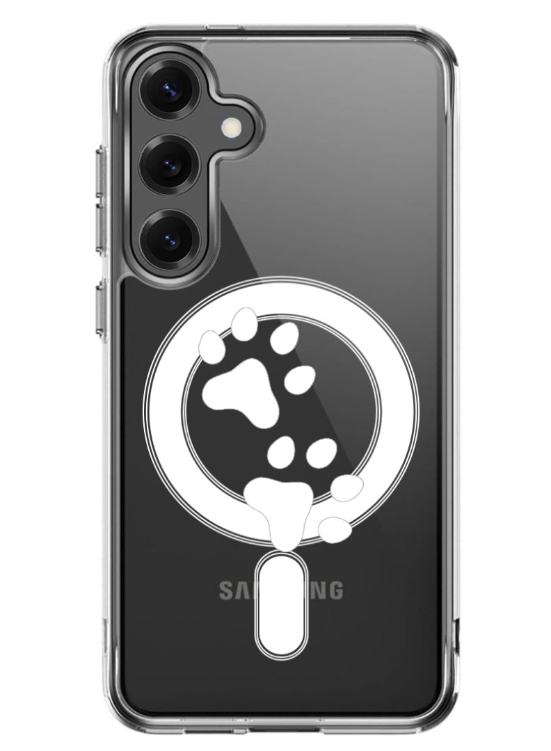 Theodor Magnetic Case for Samsung Galaxy S25 6.2-inch Compatible with MagSafe Wireless Charging, Shockproof Phone Bumper Cover Paw - White - Image 1