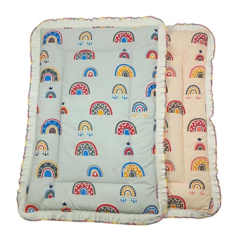 Fabrify 100% Soft Cotton New Born Baby Lacy Cotton Bed |Frill Mattress | Godari | Godali | Crib Sheet | Bedding Set | Godadi | Baby Mattress Rainbow (Pack of 2) - Image 1