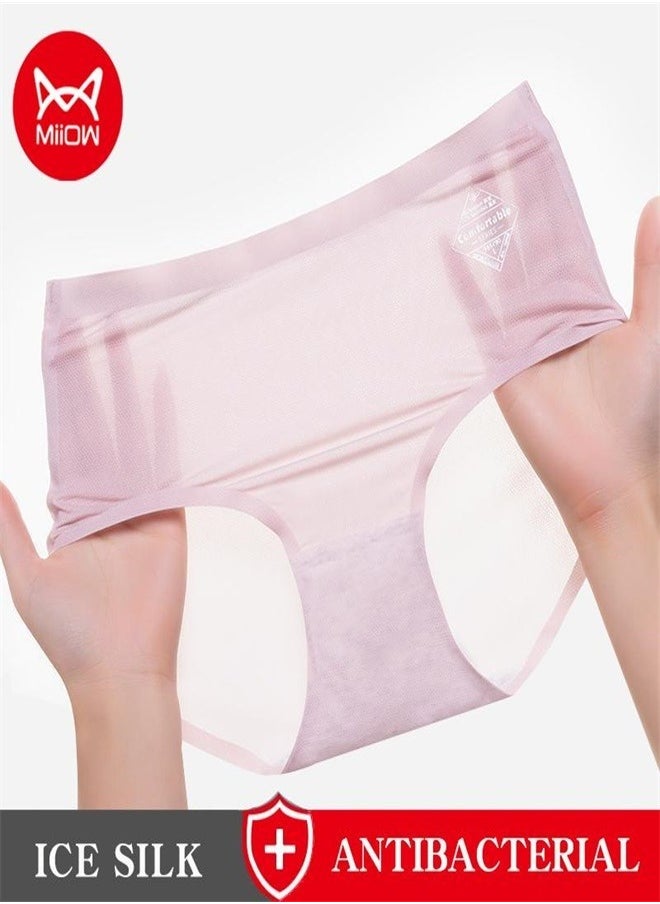 MIIOW - Miiow 4Pcs Medium Waist Women's Ice Silk Underwear Mesh Lightweight Breathable Pure Cotton Girls' Triangle Shorts - Image 1