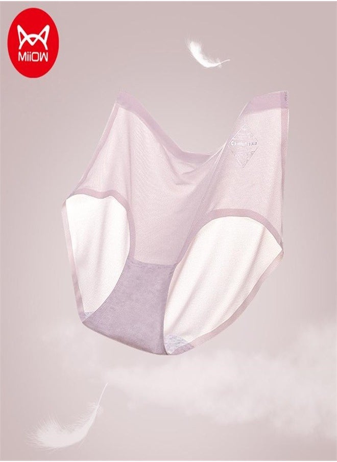 MIIOW - Miiow 4Pcs Medium Waist Women's Ice Silk Underwear Mesh Lightweight Breathable Pure Cotton Girls' Triangle Shorts - Image 1