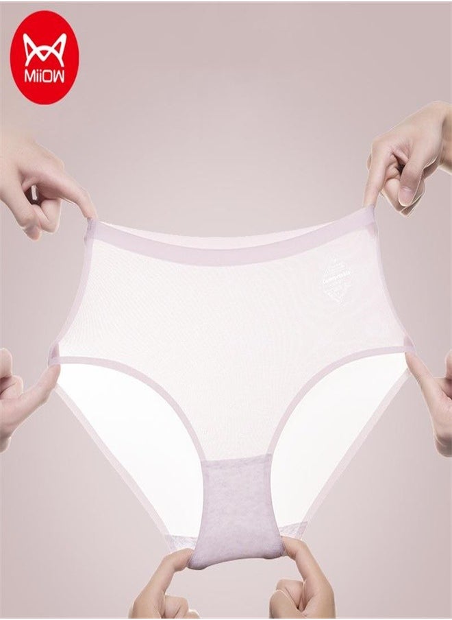 MIIOW - Miiow 4Pcs Medium Waist Women's Ice Silk Underwear Mesh Lightweight Breathable Pure Cotton Girls' Triangle Shorts - Image 1