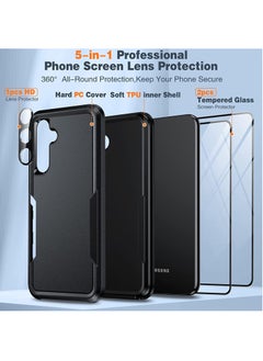 Anmi [1+2+1]Case for Samsung Galaxy A54 5G, With Tempered Glass Screen Protectors (2PCS)&HD Lens Protector (1PCS), Rugged Non Slip Textured Case (Black)  - Image 3