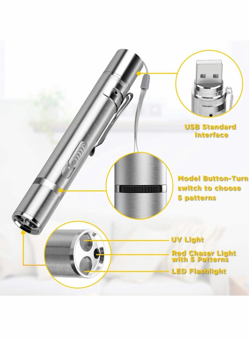 Cat Chaser Pointer Light Toy Mul-function Patterns Pets Dog Interactive Toys USB Rechargeable UV Flashlight Chaser Toy Pet Scratching Training Tool Kitten Cat Toys