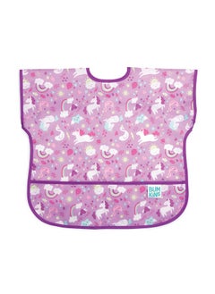 BUMKiNs Short Sleeve Bib For Girl Or Boy, Toddler And Kids For 1-3 Years, Large Size, Essential Must Have For Junior Children, Eating, Mess Saving Soft Fabric Apron For Play, Unicorns Purple  - Image 1