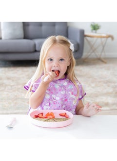 BUMKiNs Short Sleeve Bib For Girl Or Boy, Toddler And Kids For 1-3 Years, Large Size, Essential Must Have For Junior Children, Eating, Mess Saving Soft Fabric Apron For Play, Unicorns Purple  - Image 3