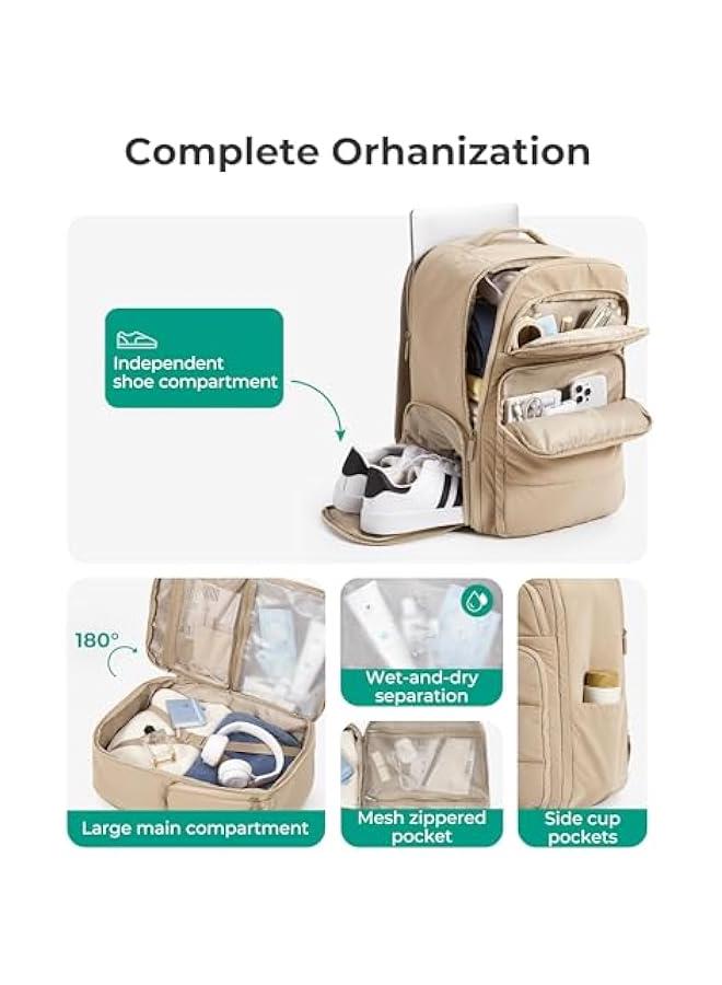 35L Travel Backpack Women, 17.3 Inch Carry On Backpack Flight Approved, Personal Item Backpack Travel Bag, Water Resistant Casual Daypack, Desert - Image 3