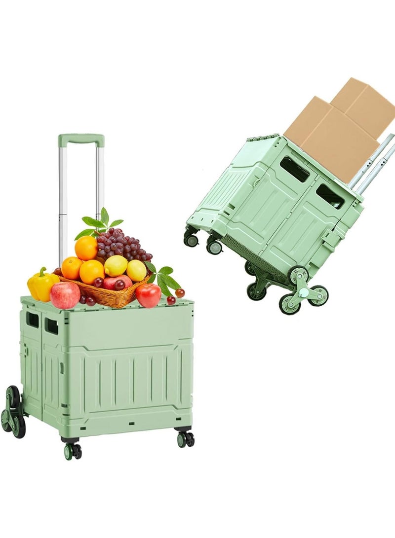 Foldable Shopping Trolley Cart with 8 Wheels, Collapsible Utility Cart with Storage Box and Integrated Desktop, Green - Image 1