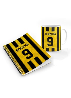 Stylizedd Designer Printed Coffee Mug + A5 Spiral Notebook Memo Notepad Journal Personalised Combo Gift Set  - Football Team - Benzema, Jersey no 9
