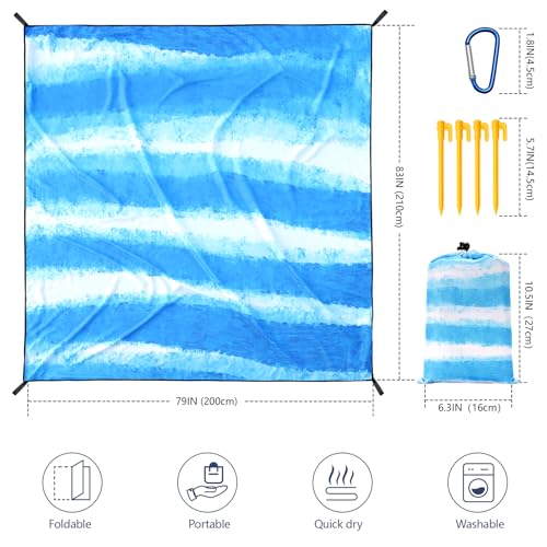 WIWIGO Beach Blanket Waterproof Sandproof Beach Mat 79 X 8310x9for 28 Adults Quick Drying Outdoor Picnic Mat Beach Accessories for Travel Camping Hiking - Image 3