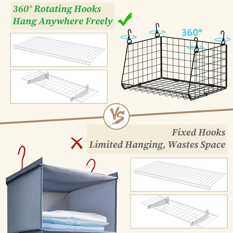 Sonyabecca 3-Pack Hanging Laundry Room Organizaton：Foldable Laundry Basket Wire Basket with 360°Rotating Hooks Small Space Organization Over Washer and Dryer Shelves - Hanging Closet Organizer, Black Patent - Image 5