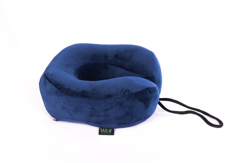 Max Comfort Medical Travel Neck Pillow - High Quality Memory Foam with Washable Cover - Navy - Image 3