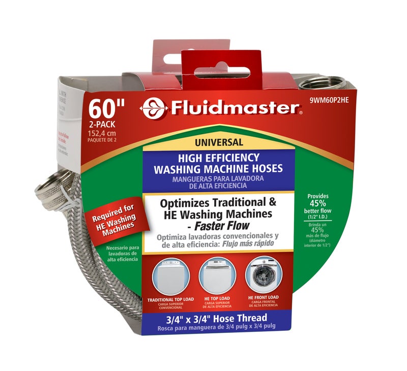 Fluidmaster 9WM60P2HE High Efficiency Washing Machine Connector 2-Pack - 3/4 Hose Fitting x 3/4 Hose Fitting, 60-Inch Length - Image 4