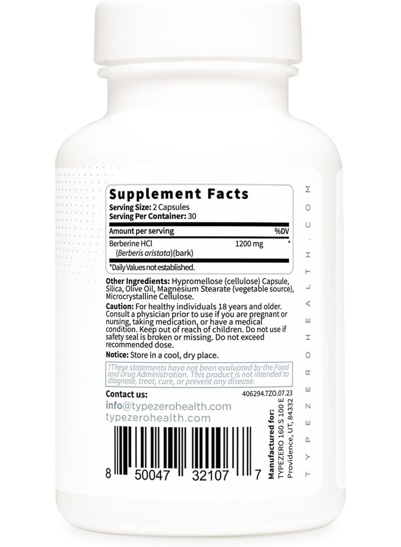 TypeZero Berberine HCL 1200mg 60 Capsules - Clean, Non-GMO, Gluten Free Supplement - Image 4