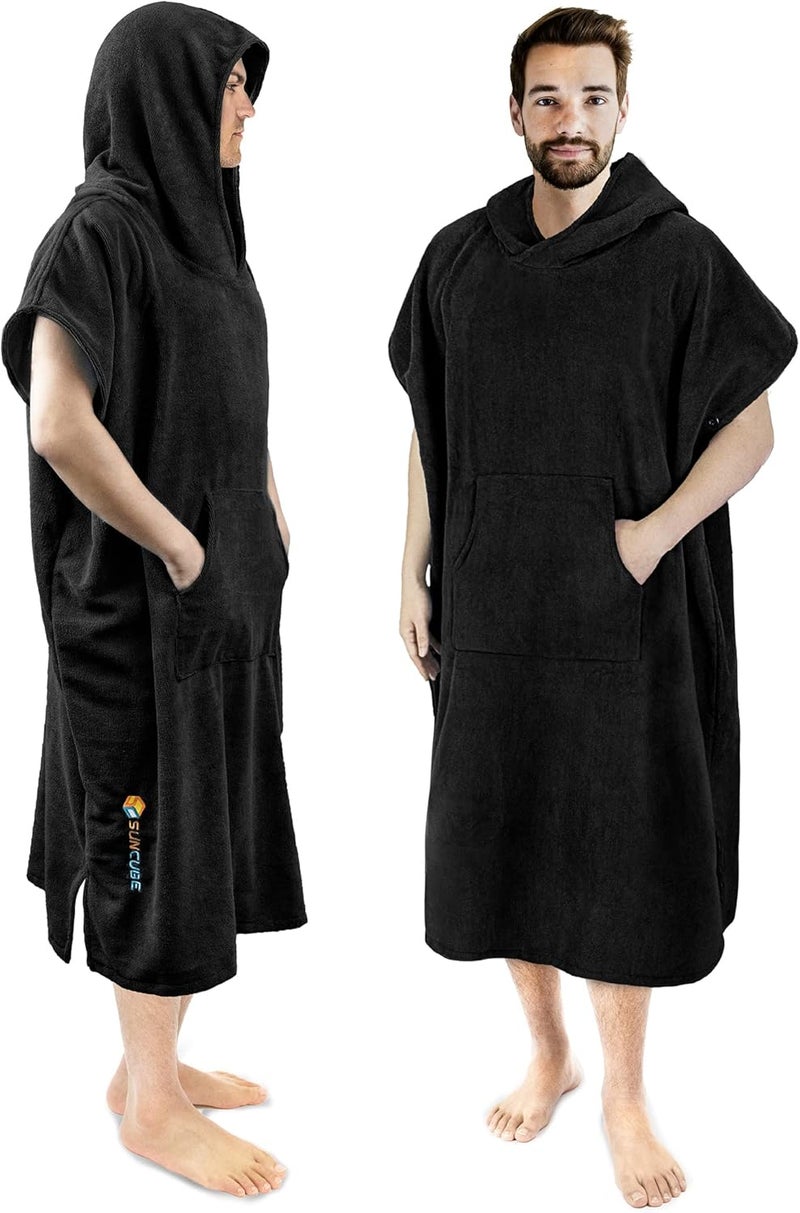 Suncube SUN CUBE Surf Poncho Changing Robe with Hood | Absorbent Quick Dry Microfiber Wetsuit Changing Towel with Pocket for Surfing Men Women, Black, One size - Image 1