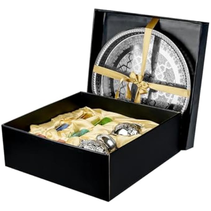 rayihni Moroccan Brass Arwa Teaset With Silver Tray  9 Pieces Handcrafted Traditional Tea Pot For Authentic Moroccan Tea Ceremony - Image 2