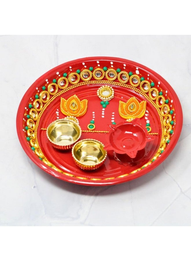 JH Gallery Handmade Decorative Pooja Thali, Puja Plate, Karwachauth Thali Set, Diwali Gift Items, Decorative Items for Pooja, Aarti Thali Decorative - 6 inches(PTS-003) - Image 2