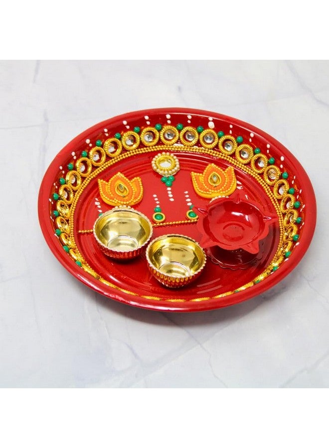 JH Gallery Handmade Decorative Pooja Thali, Puja Plate, Karwachauth Thali Set, Diwali Gift Items, Decorative Items for Pooja, Aarti Thali Decorative - 6 inches(PTS-003) - Image 5