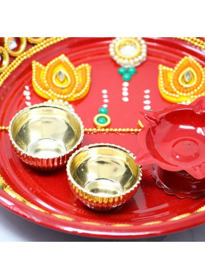 JH Gallery Handmade Decorative Pooja Thali, Puja Plate, Karwachauth Thali Set, Diwali Gift Items, Decorative Items for Pooja, Aarti Thali Decorative - 6 inches(PTS-003) - Image 3