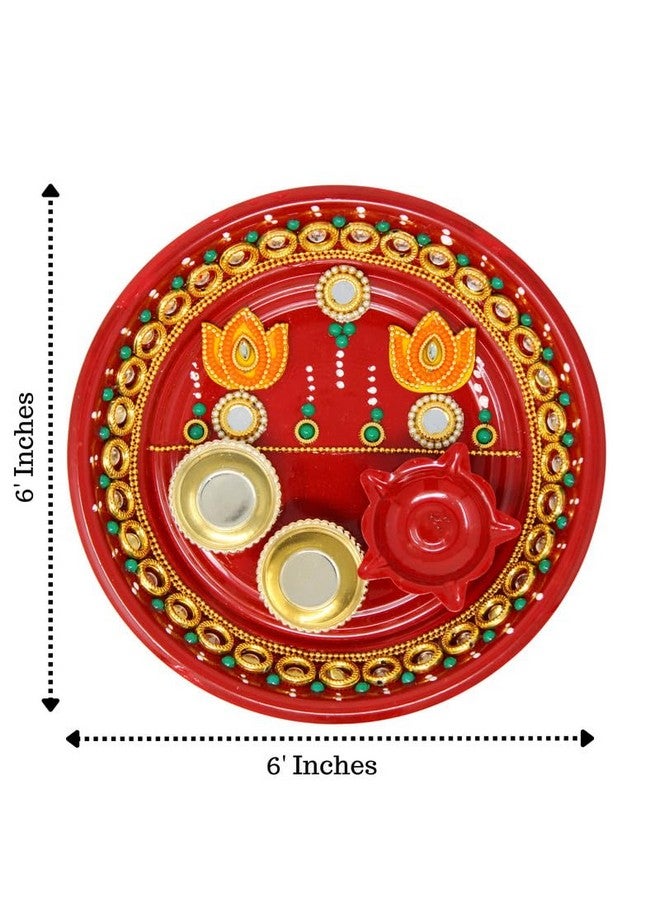 JH Gallery Handmade Decorative Pooja Thali, Puja Plate, Karwachauth Thali Set, Diwali Gift Items, Decorative Items for Pooja, Aarti Thali Decorative - 6 inches(PTS-003) - Image 4