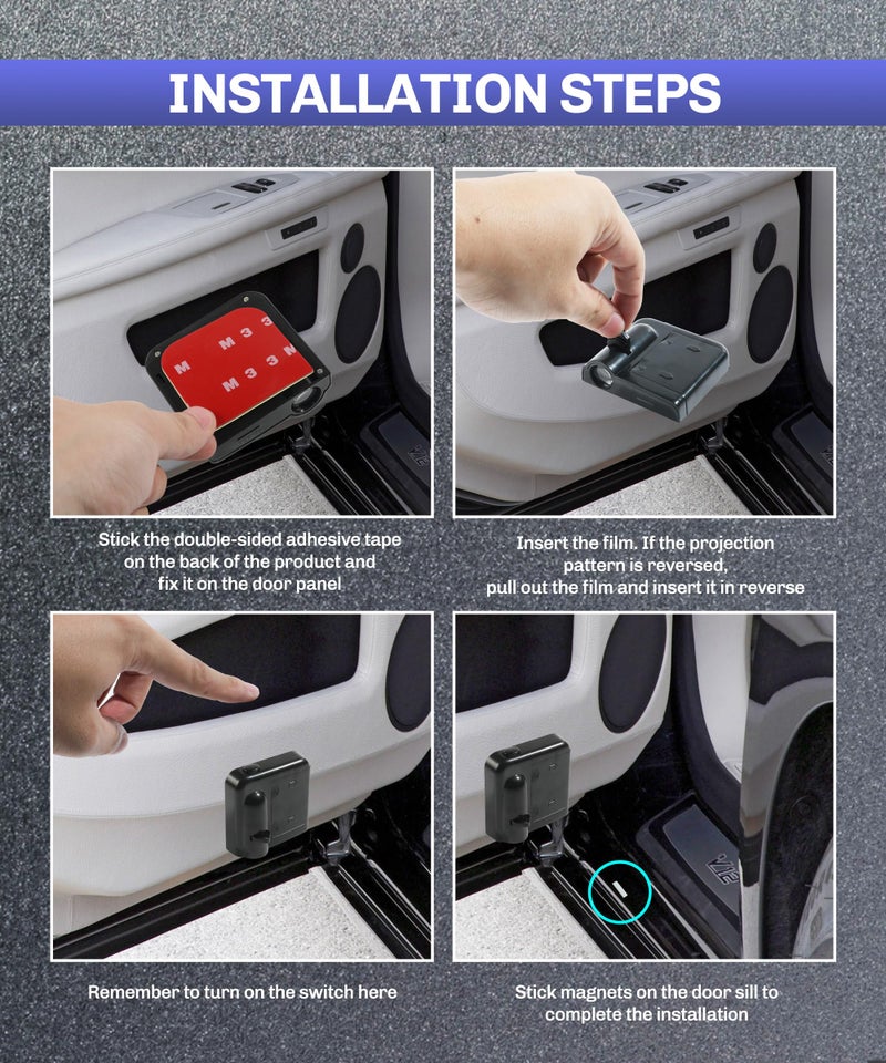 bylikeho 2Pcs Car Door Lights,Door Lights Logo Projector,Car Accessories HD Car Welcome Light,Door Sill Lights Wireless LED Door Paste Courtesy Light,Car Door Lights Logo (Red American Flag) - Image 5
