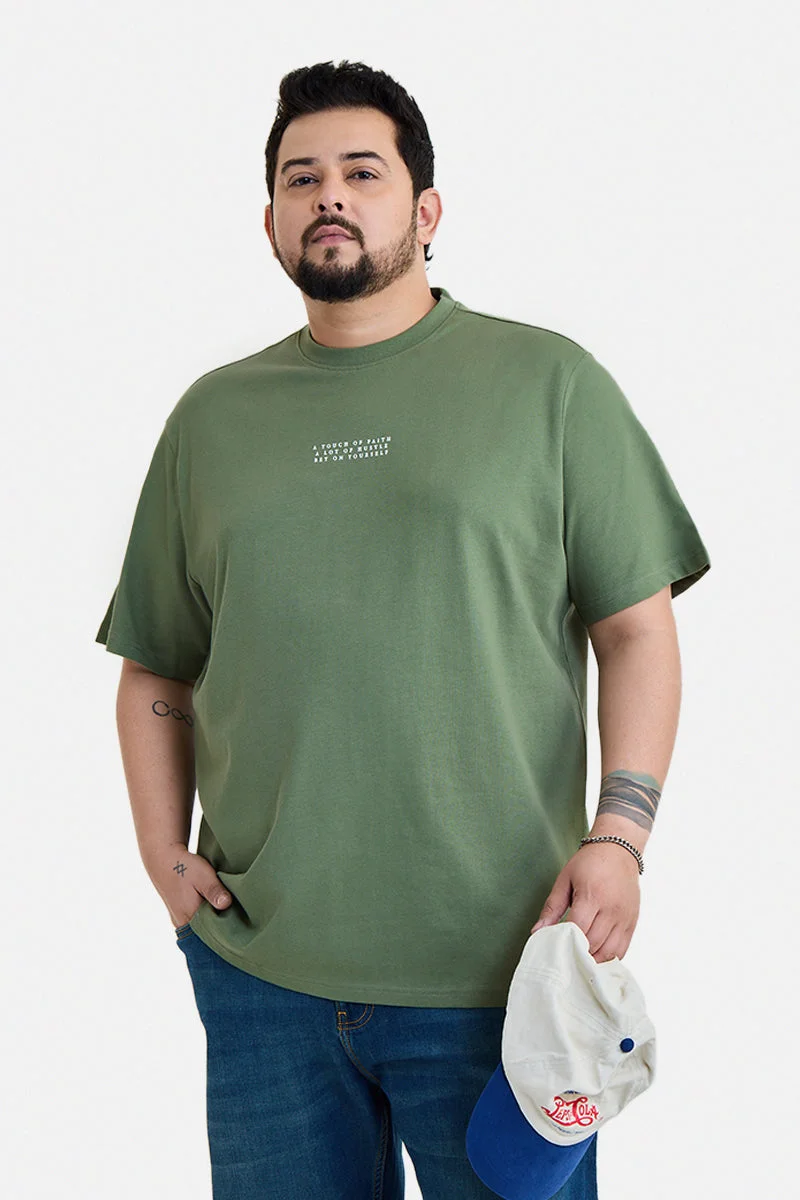 سنيتش Olive Graphic Half Sleeve Regular Fit Streetwear T-Shirt