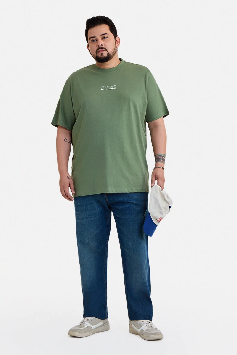 سنيتش Olive Graphic Half Sleeve Regular Fit Streetwear T-Shirt