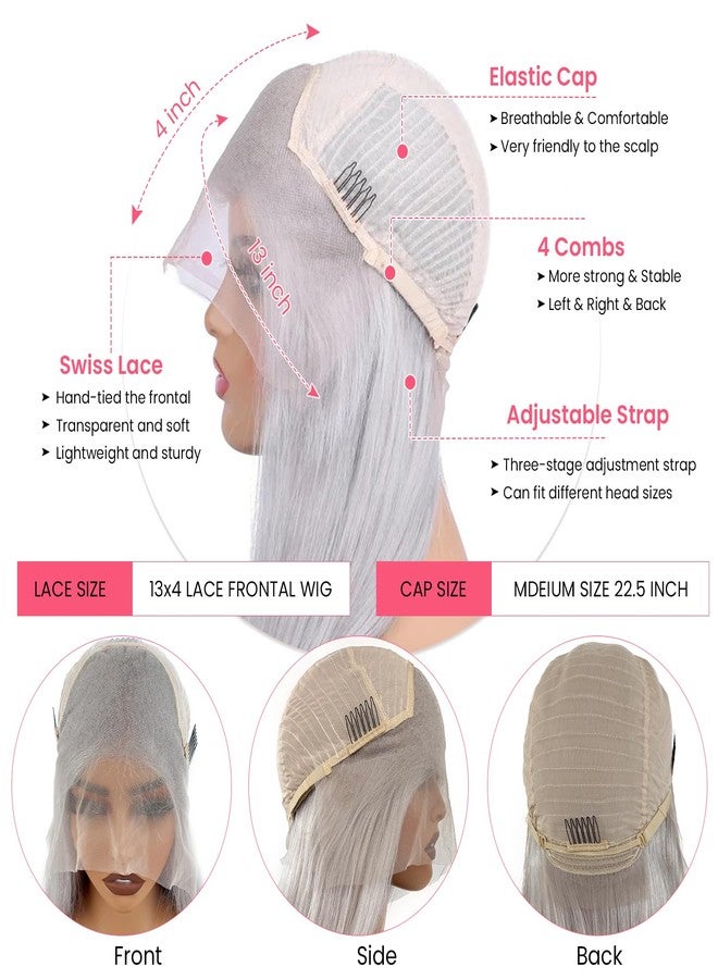 Smartinnov Glueless Grey Human Hair Wigs Pre Plucked 13x4 HD Transparent Lace Front 24 Inch Silver Grey Lace Frontal Wig for Women 150% Density Light Bleached with Baby Hair - Image 5