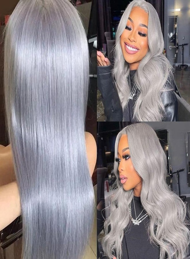 Smartinnov Glueless Grey Human Hair Wigs Pre Plucked 13x4 HD Transparent Lace Front 24 Inch Silver Grey Lace Frontal Wig for Women 150% Density Light Bleached with Baby Hair - Image 3