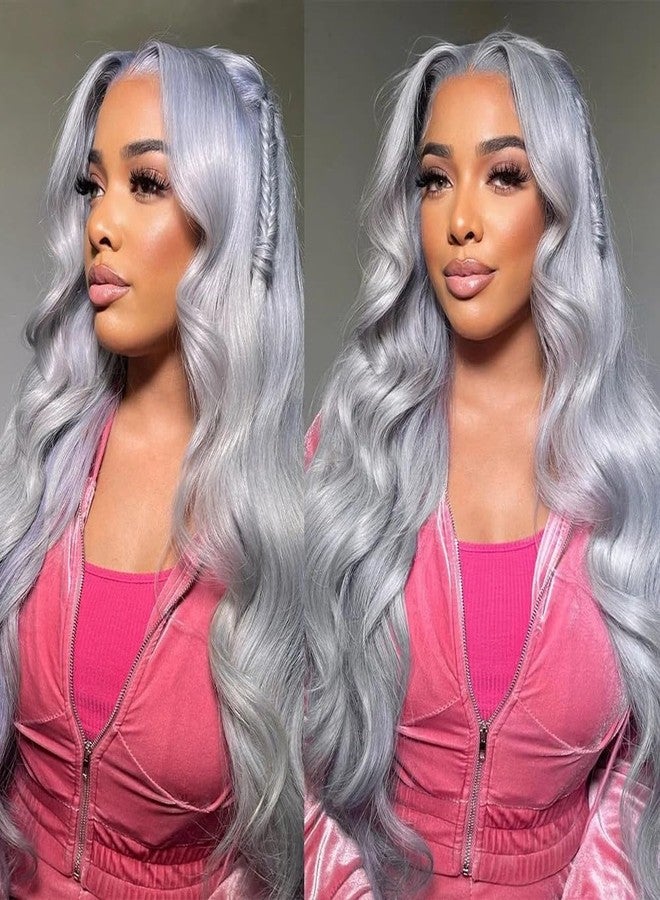 Smartinnov Glueless Grey Human Hair Wigs Pre Plucked 13x4 HD Transparent Lace Front 24 Inch Silver Grey Lace Frontal Wig for Women 150% Density Light Bleached with Baby Hair - Image 4