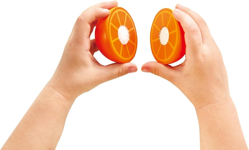 Hape Farm Shop Fruit Playset, 7 pcs Wooden Slicing Fruit Set | Peach, Pear, Orange, Apple, Banana, Watermelon | Educational Pretend Play Toy for Kids 3+ | Crunching Sound | Pretend Playset - Image 5