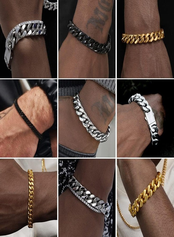 ChainsHouse سوار رجالي من تشينز هاوس مصنوع من الفولاذ المقاوم للصدأ 316L مطلي باللون الأسود، بتصميم سلسلة كوبية متداخلة، مقاس 9 مم وطول 21 سم. - Image 2