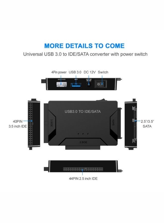 Agofyngs USB 3.0 to SATA/IDE Adapter Kit, Supports 2.5”/3.5” HDD & SSD, 5Gbps Transfer Speed, Universal Hard Drive Reader with 12V/2A Power Supply - Image 2