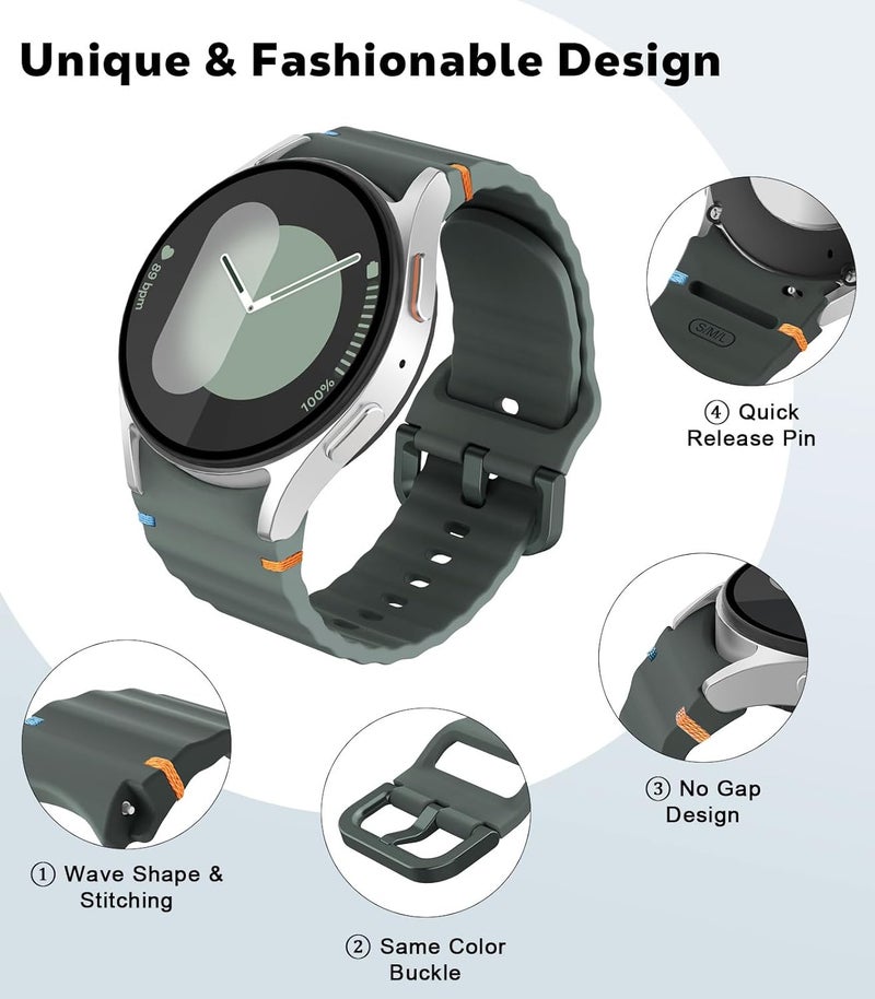 موكو حزام MoKo الرياضي متوافق مع ساعة Samsung Galaxy Watch 7 FE 6 5 4 مقاس 40mm 44mm/ساعة Watch 6 4 Classic مقاس 43mm 47mm 42mm 46mm/ساعة Watch 5 Pro مقاس 45mm، أشرطة سيليكون ناعمة بدون فجوة للنساء والرجال - Image 3